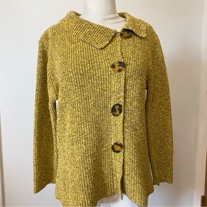 Willow Anthropologie 3/4 Sleeve Knit Black/Yellow Large Buttoned Sweater Medium